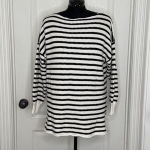 Kirundo Womens XL Black White Cable Knit Striped Sweater